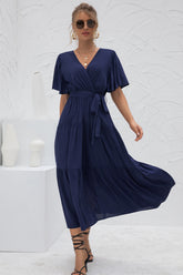 Langes Patchworkkleid mit V-Ausschnitt